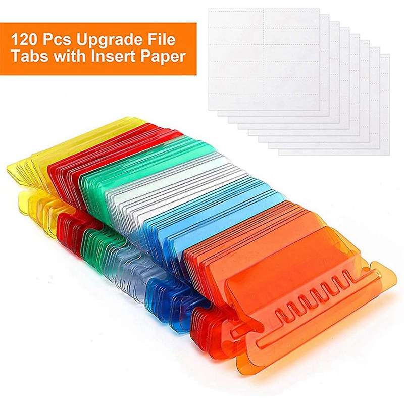 120 Sets Multicolor Hanging File Folder Tabs with Blank Inserts