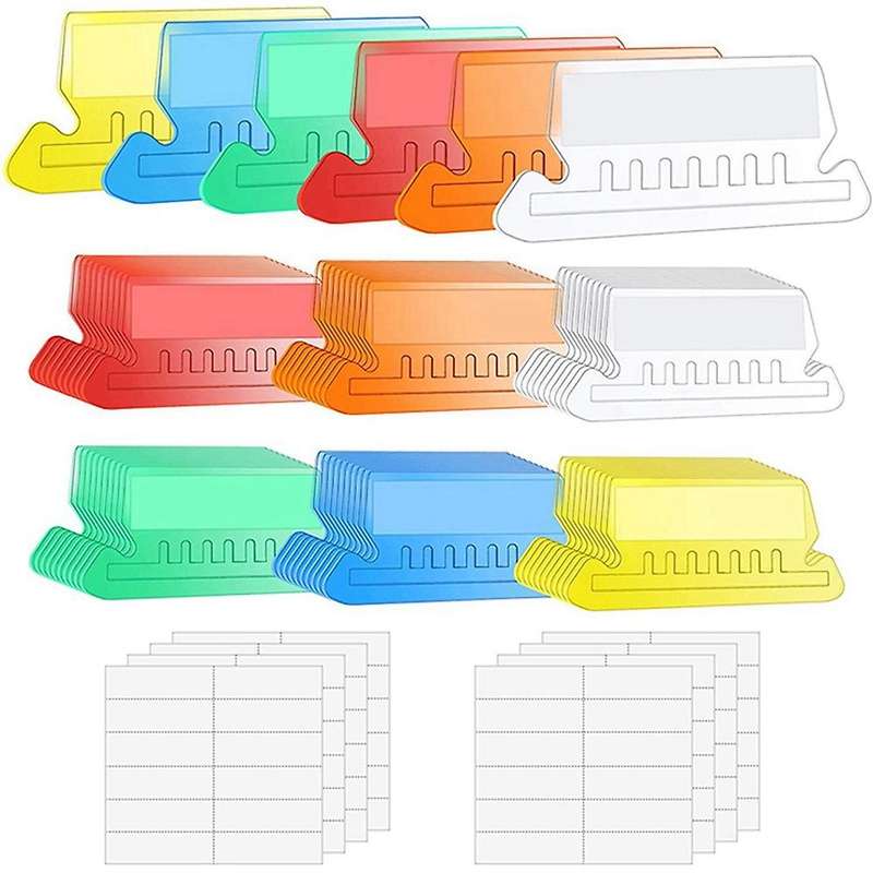 120 Sets Multicolor Hanging File Folder Tabs with Blank Inserts