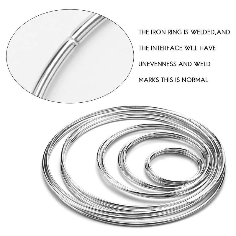 Metal Rings Hoops 15 Pieces Silver Rings for Dream Catcher,5 Sizes