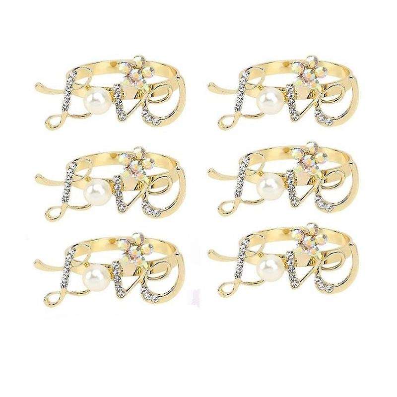 6 Pcs Love Napkin Rings Rhinestones Love Napkin Holders for Wedding