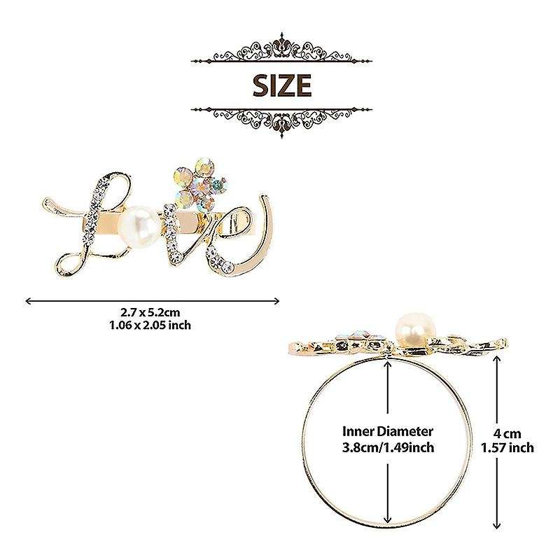 6 Pcs Love Napkin Rings Rhinestones Love Napkin Holders for Wedding