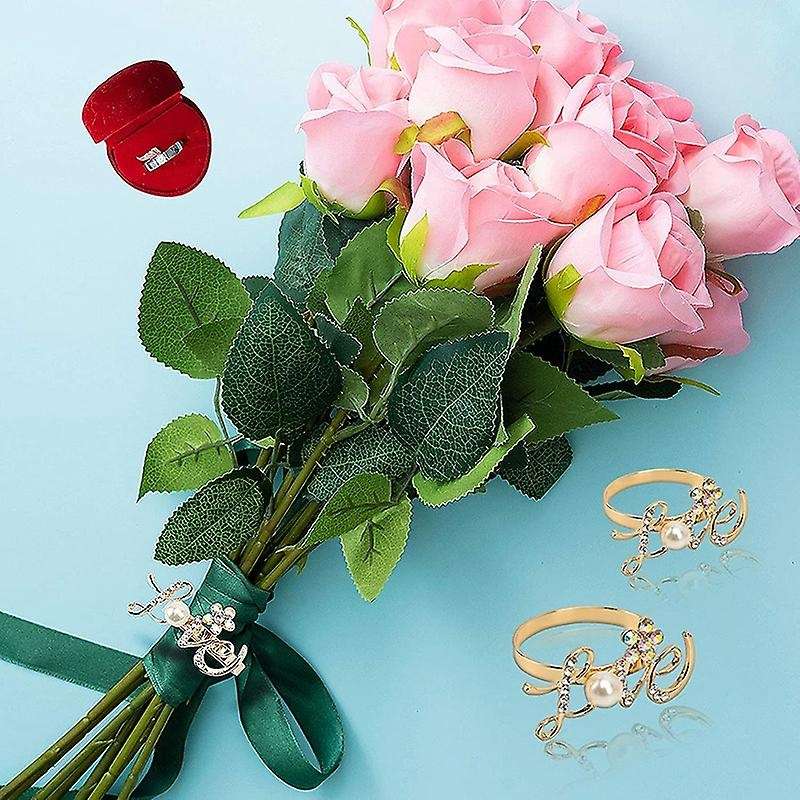 6 Pcs Love Napkin Rings Rhinestones Love Napkin Holders for Wedding