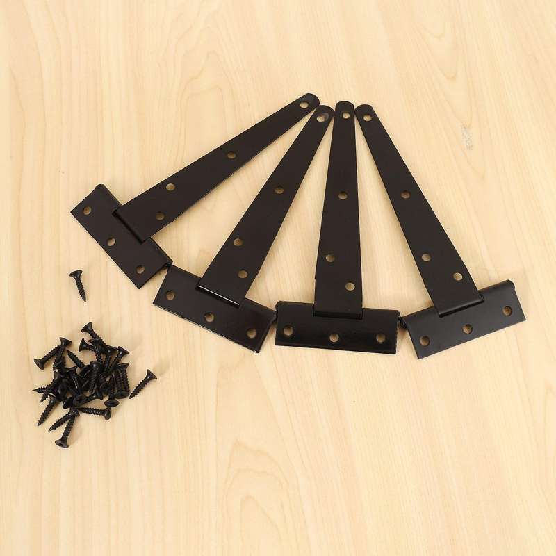 4 Pcs 6 Inch Door Hinges T-strap Tee for Wooden Gates Hinges (black)