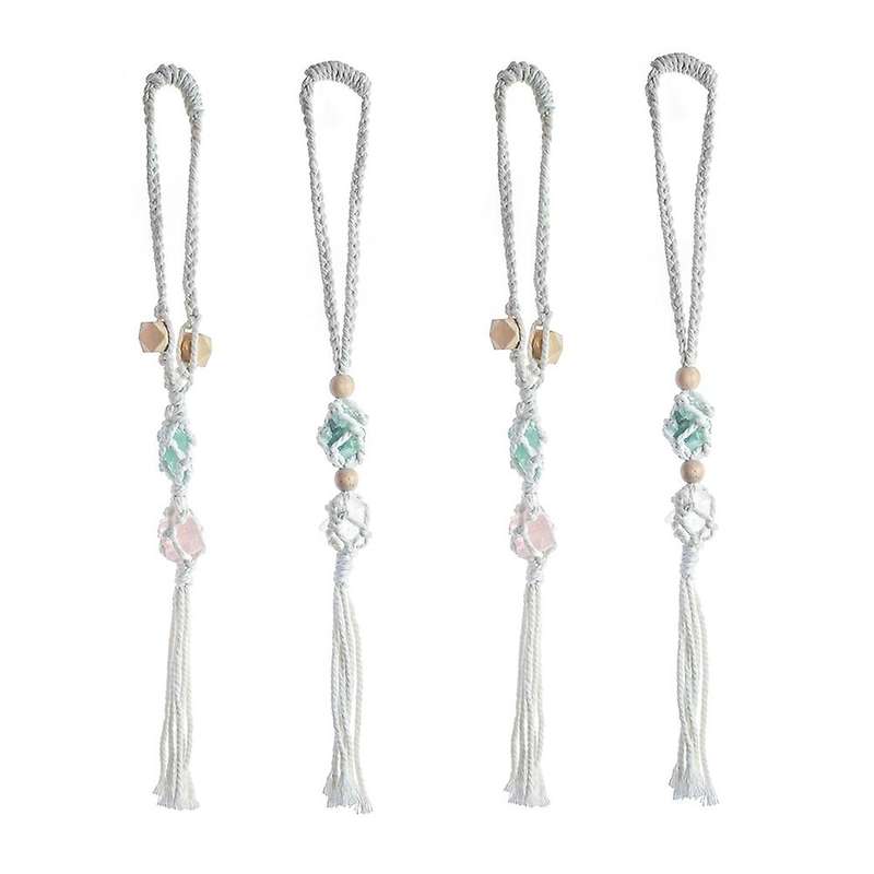 4pcs Handmade Cotton Rope Woven Gemstone Wooden Bead Car Pendant