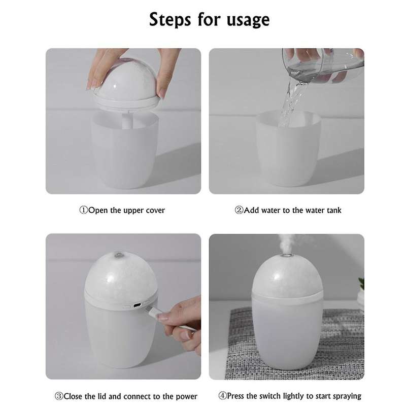 Cool Mist Usb Humidifier with Adjustable Mist Mode, 280ml Auto ,white