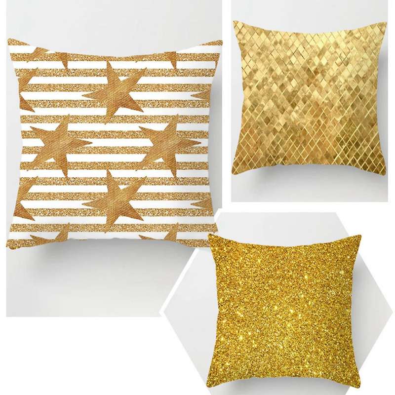 4pieces Gilt Pattern Digital Printing Pillowcase Sofa Car Home Decor Gold