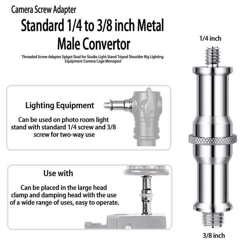 5pcs Standard 1/4 to 3/8 Inch Metal Male Convertor Threaded Screw