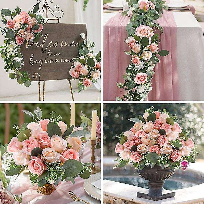 12 Silk Flowers Rose and 5 Eucalyptus Leaves Stems In Bulk, for Party