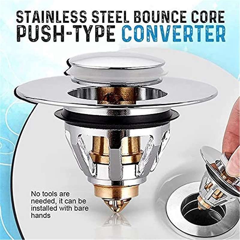 Basin Sink Waste Plug Push-in Bounce for Kitchen Bathroom and Toilet
