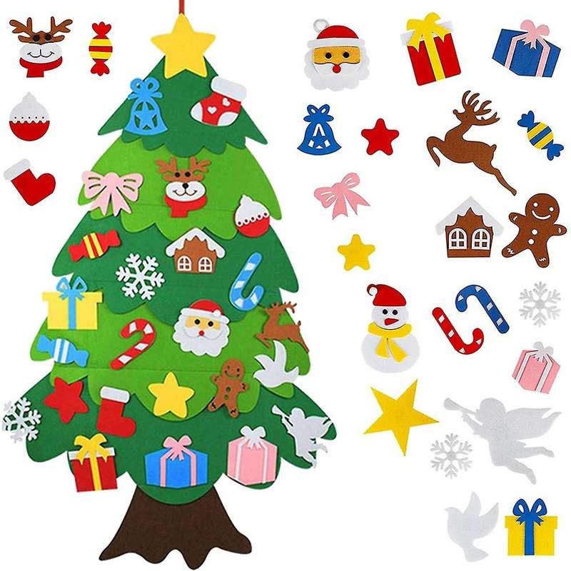 Diy Felt Christmas Tree Set for Kids, Wall Hanging Christmas Tree