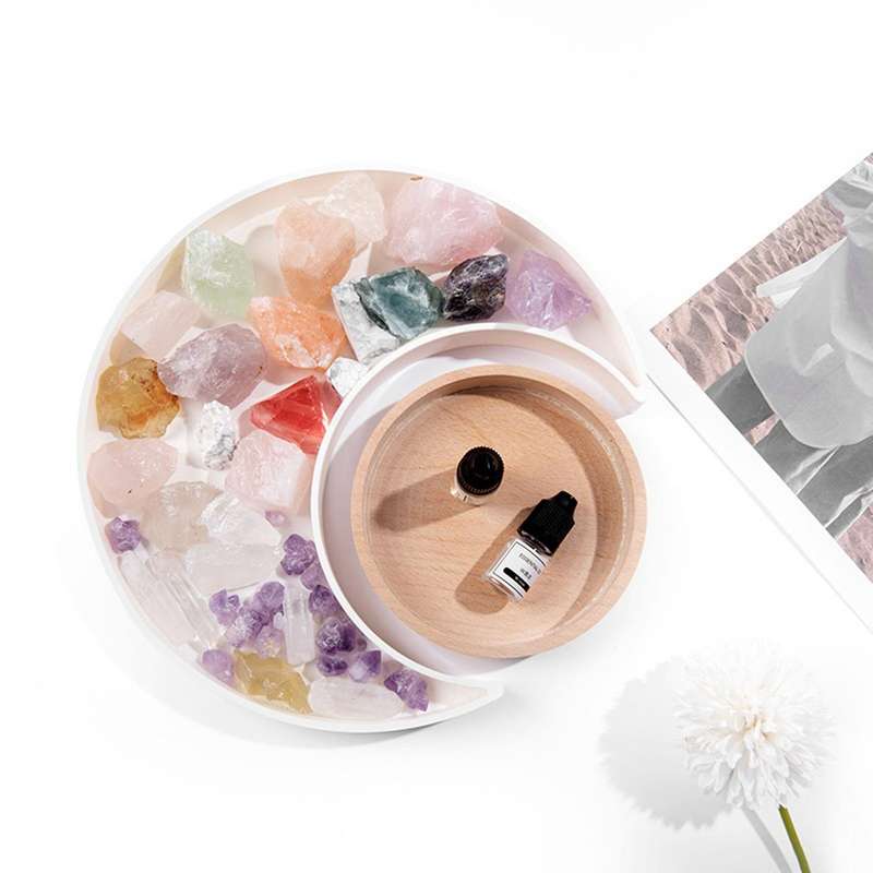 Moon Tray with Round Tray for Jewelry Essential Oil Crystal B