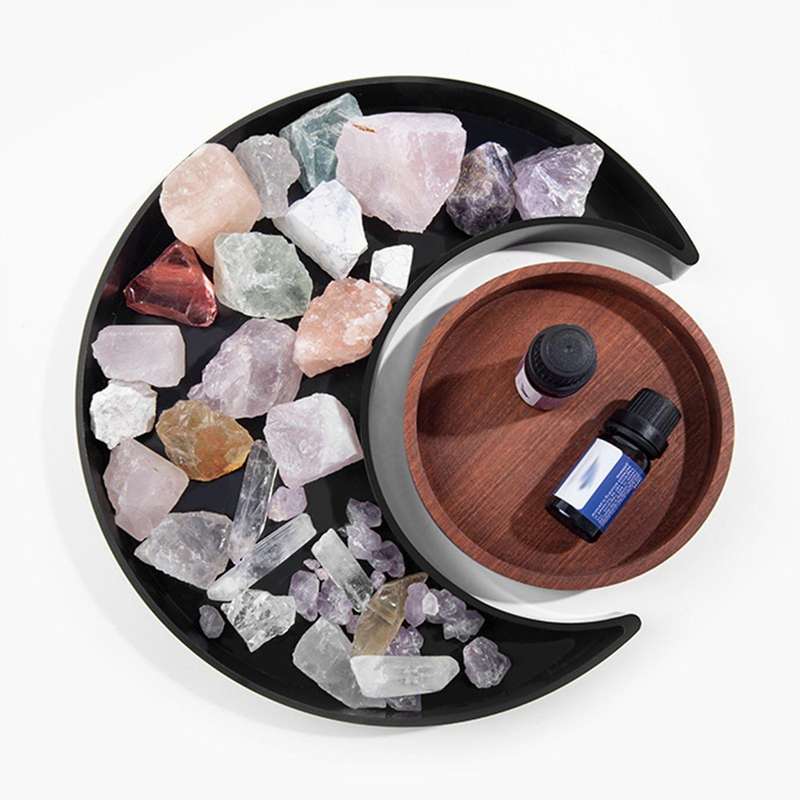 Moon Tray with Round Tray for Jewelry Essential Oil Crystal B