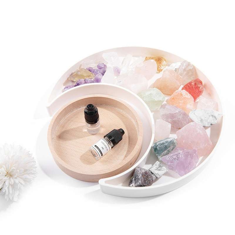 Moon Tray with Round Tray for Jewelry Essential Oil Crystal B