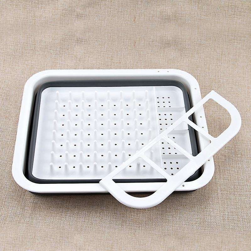 Kitchen Folding Drain Dish Rack Tableware Storage Box Black + White