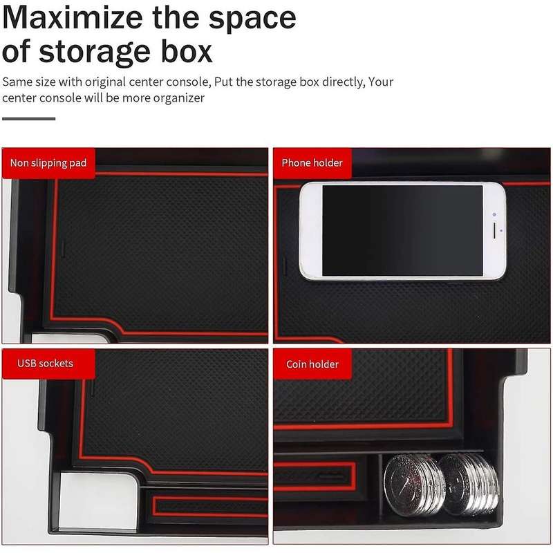 Center Console Tray for Ford Explorer Armrest Storage Box, Red