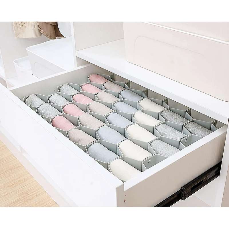 Drawer Divider Organizer, Storage for Underwear, Socks, Dresser Gray