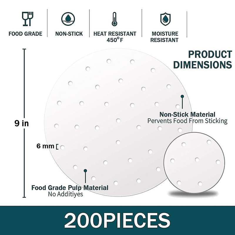 200pcs Air Fryer Liners,9 Inch Perforated Parchment Paper Sheets