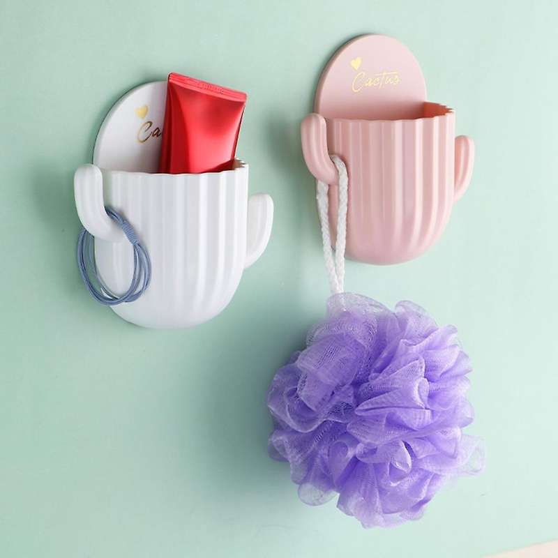 Wall-mounted Self-adhesive Punch-free Cartoon Cactus Shape Organizer
