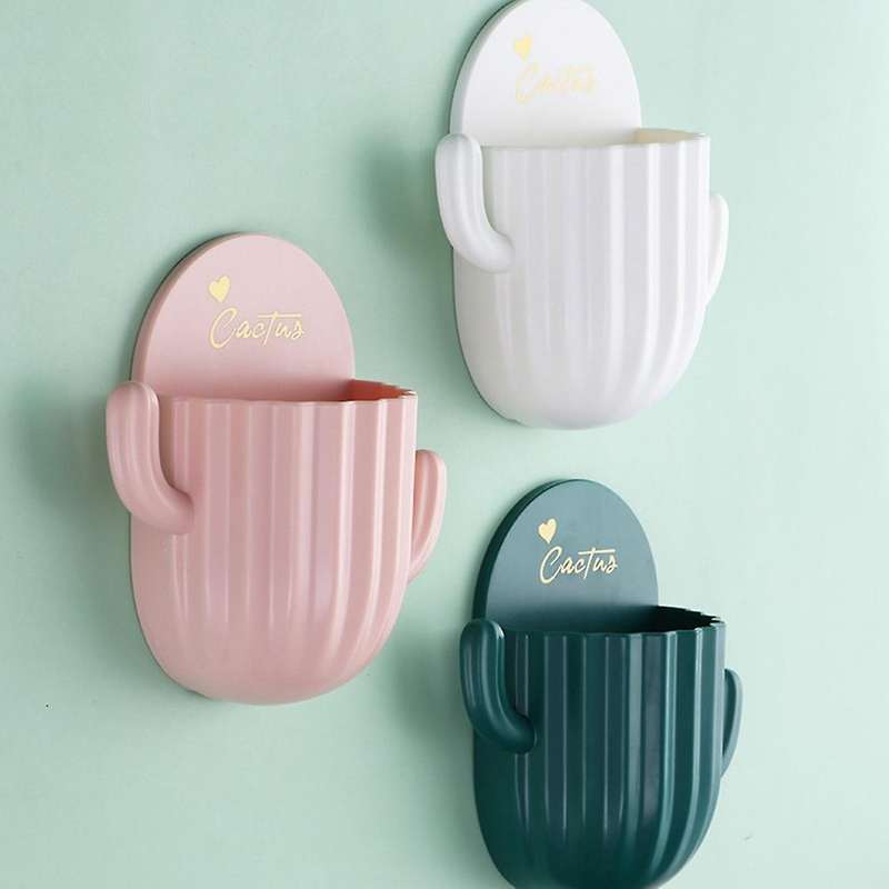Wall-mounted Self-adhesive Punch-free Cartoon Cactus Shape Organizer
