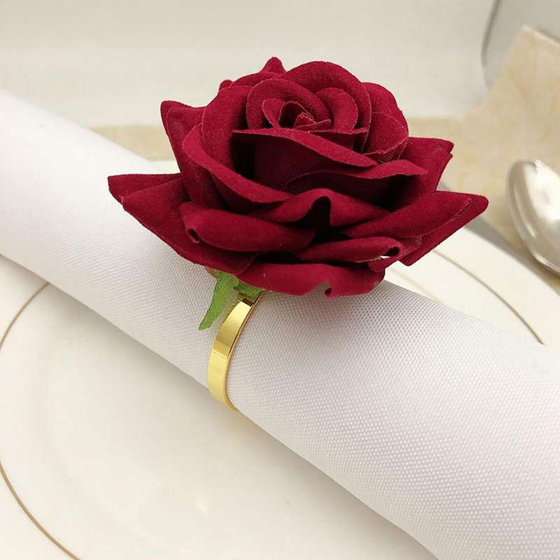 12pcs Red Rose Shape Towel Buckle Napkin Ring Party Hotel Table Decor