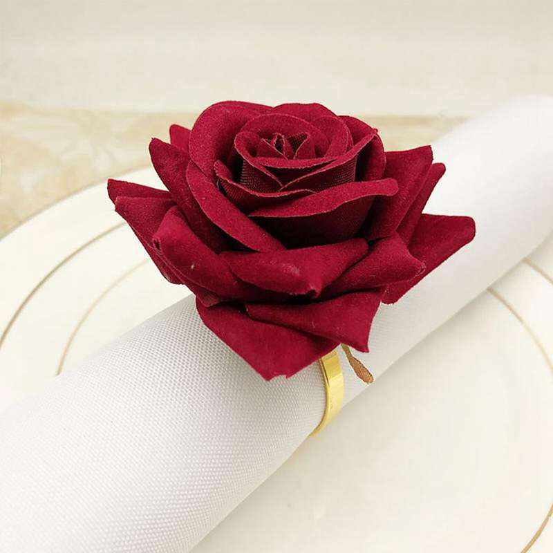 12pcs Red Rose Shape Towel Buckle Napkin Ring Party Hotel Table Decor