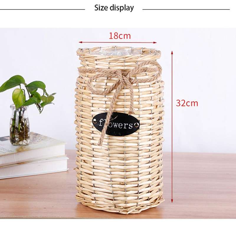 Wicker Woven Storage Basket,for Flower Plants Straw Pots Vase Bag