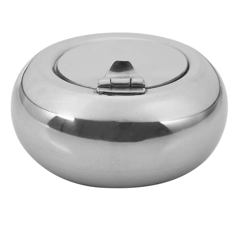 Stainless Steel Drum Shape Ashtray with Cover Car Living Room Office