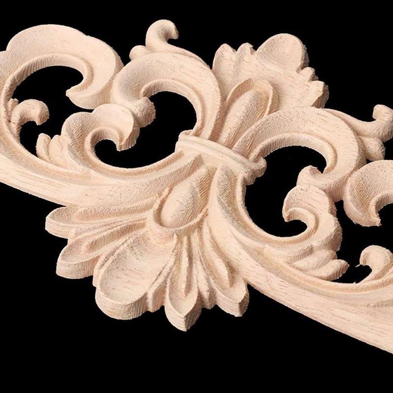 Rubber Wood Oak Carved Corner Onlay Applique Cabinet Unpainted