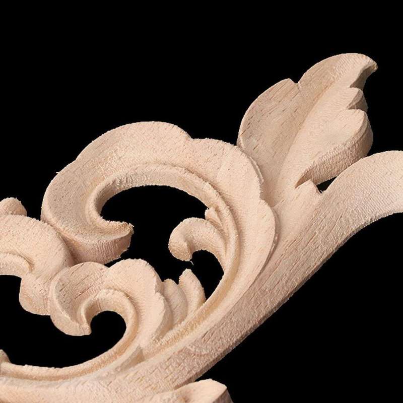 Rubber Wood Oak Carved Corner Onlay Applique Cabinet Unpainted