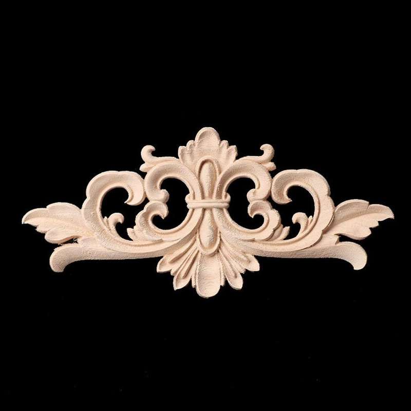 Rubber Wood Oak Carved Corner Onlay Applique Cabinet Unpainted