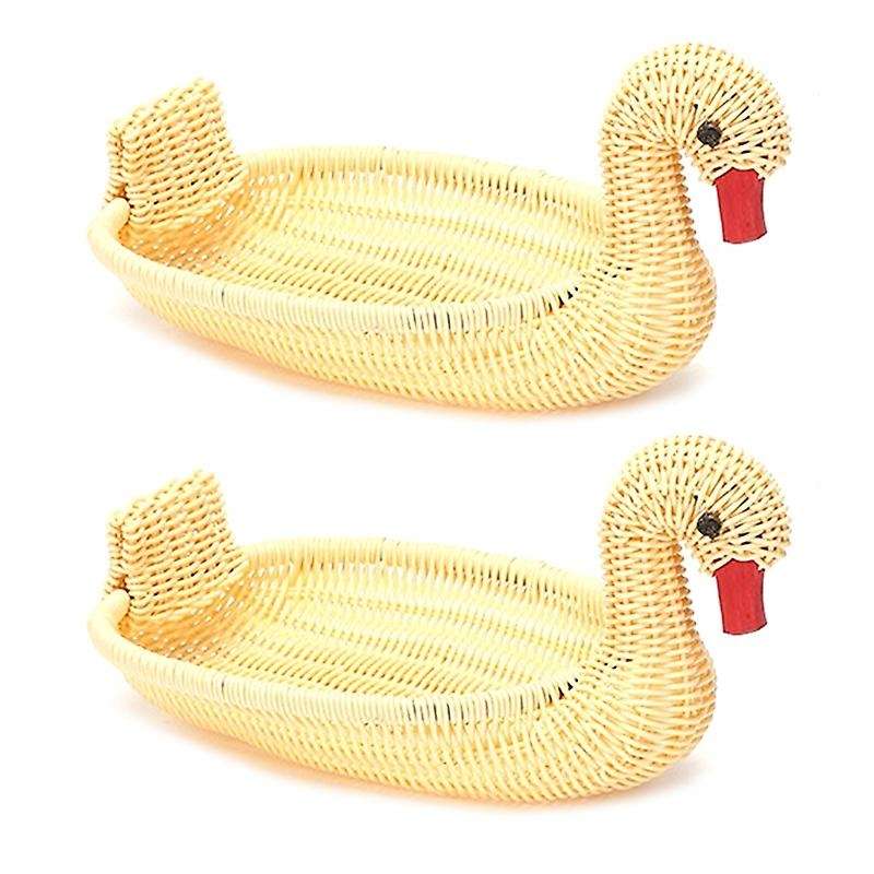 2 Pcs Imitation Rattan Weaving Receive A Personality Fruit Basket