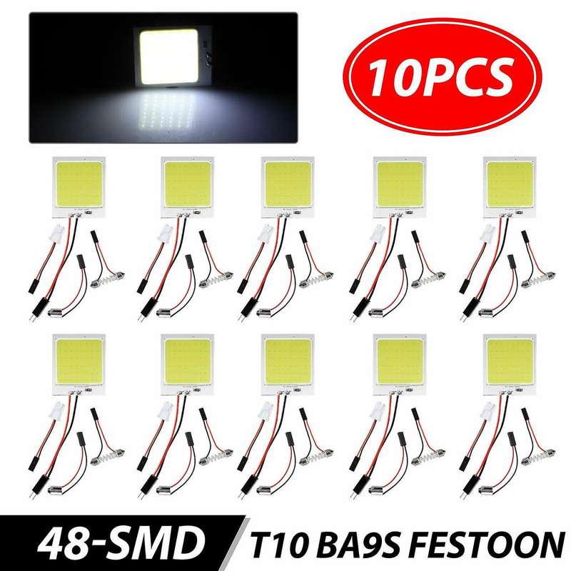 10pc/set 48smd Cob White Led T10 Ba9s Car Interior Panel Light Dome