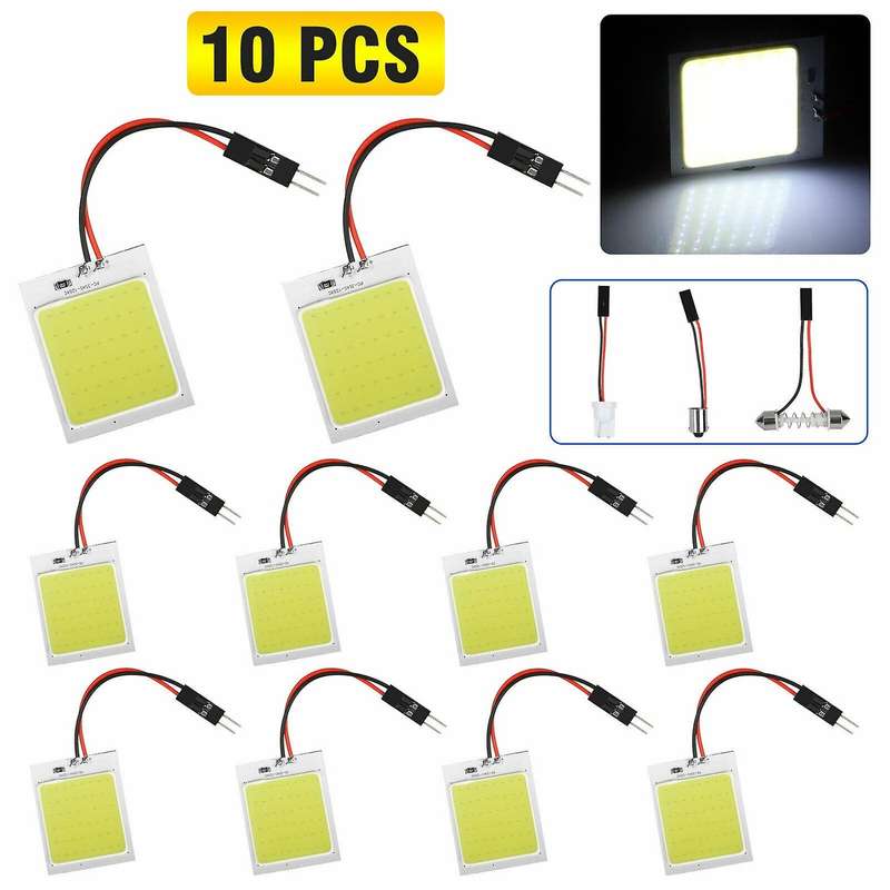 10pc/set 48smd Cob White Led T10 Ba9s Car Interior Panel Light Dome