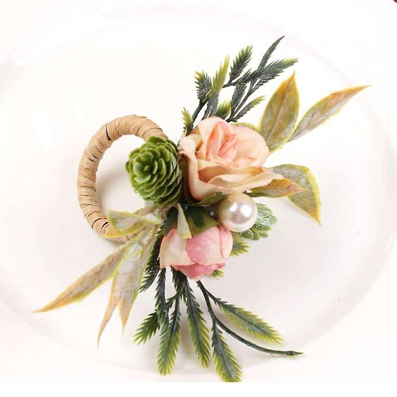 Double Rose Napkin Rings Set Of 4, Pink Flower Napkin Rings