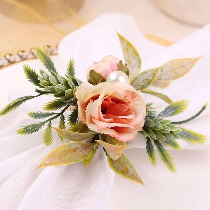 Double Rose Napkin Rings Set Of 4, Pink Flower Napkin Rings