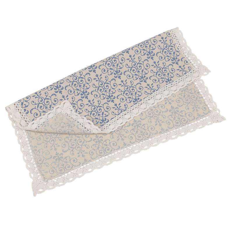 Retro Blue and White Table Cloth with Lace Cotton & Linen, 60 X 60cm