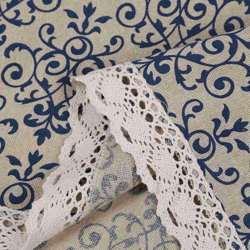 Retro Blue and White Table Cloth with Lace Cotton & Linen, 60 X 60cm