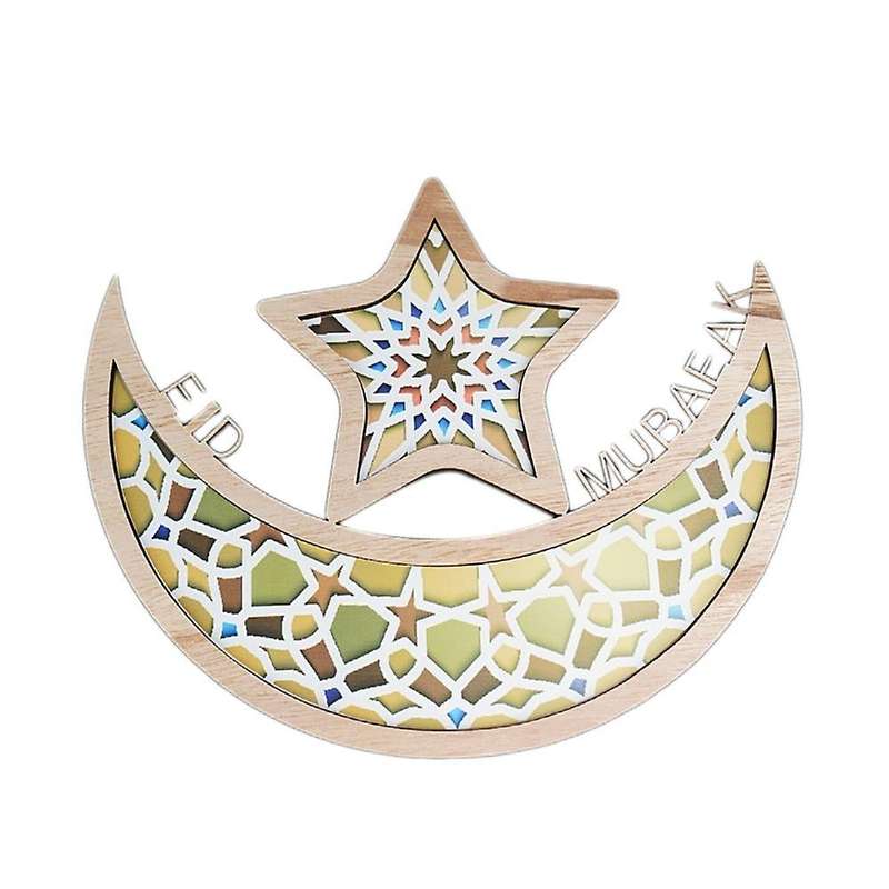 Moon Star Wooden Eid Decoration for Home Muslim Decor Food Tray(c)