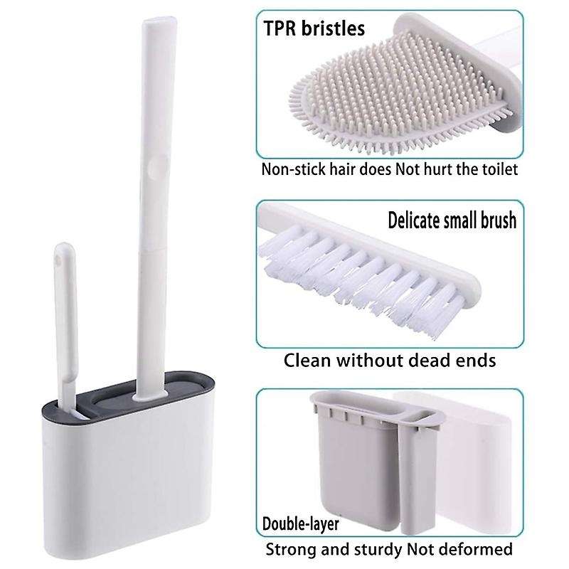 Toilet Brush & Holder Kit with Hook and Small Brush Bristles Standing