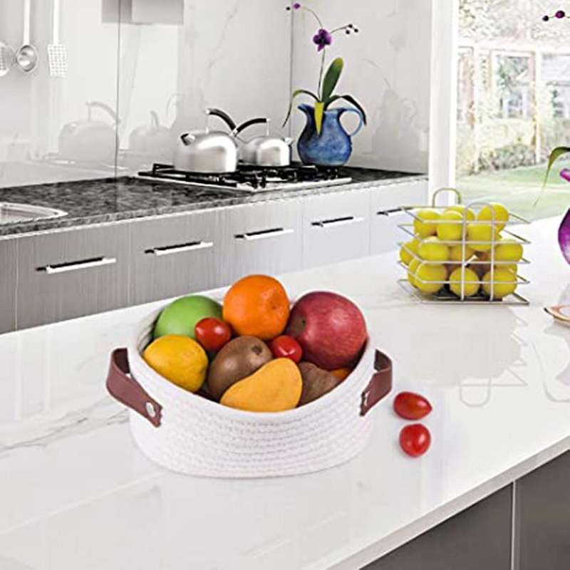 Woven Basket for Storage Oval Rope Coil Baskets with Handle Mini A