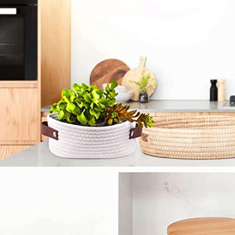 Woven Basket for Storage Oval Rope Coil Baskets with Handle Mini A