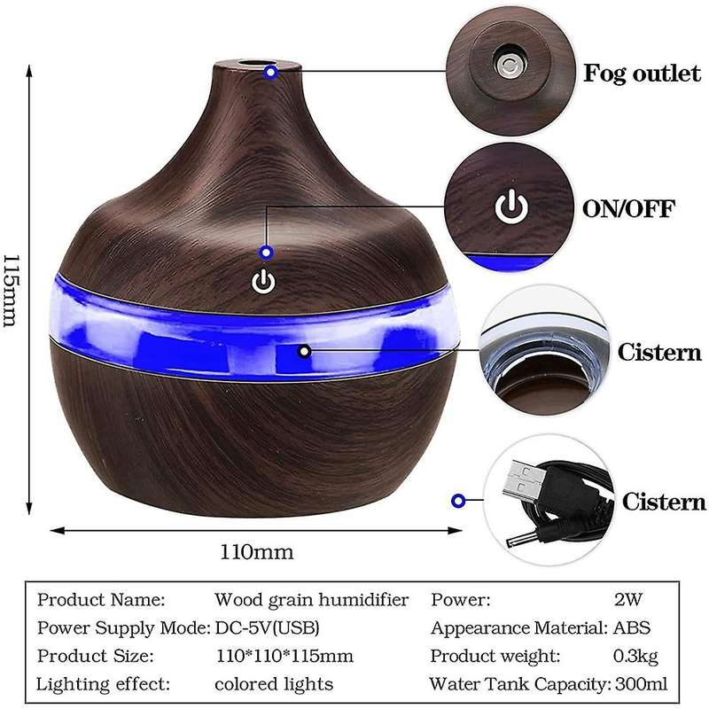 Ultrasonic Humidifier Mini Diffuser 300ml Aromatherapy Air Freshener