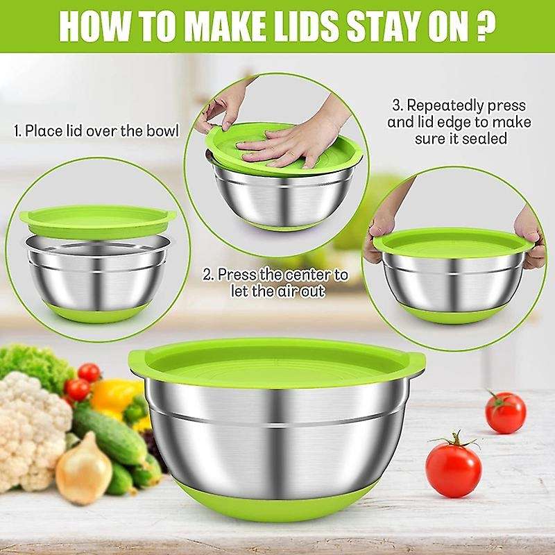 2 Pack Mixing Bowls with Airtight Lids,for Kitchen, Non-slip Silicone