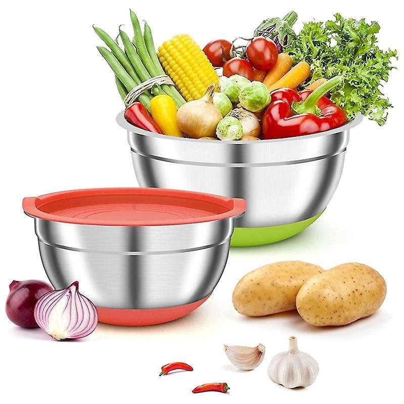 2 Pack Mixing Bowls with Airtight Lids,for Kitchen, Non-slip Silicone