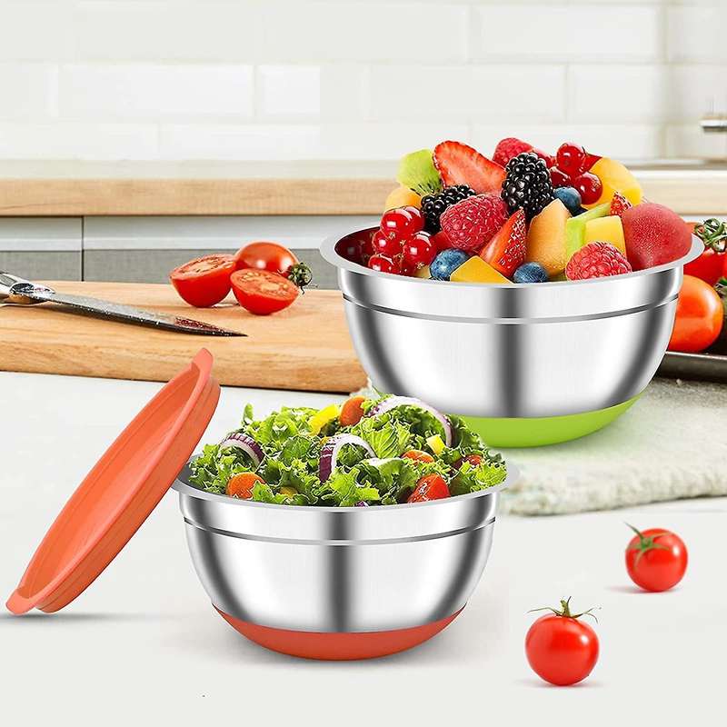 2 Pack Mixing Bowls with Airtight Lids,for Kitchen, Non-slip Silicone