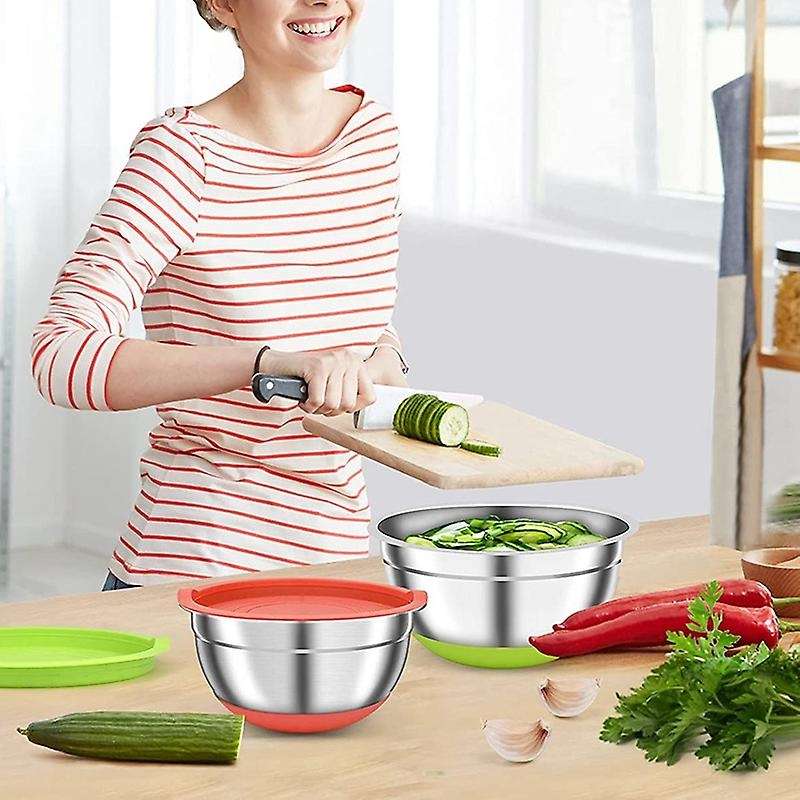 2 Pack Mixing Bowls with Airtight Lids,for Kitchen, Non-slip Silicone