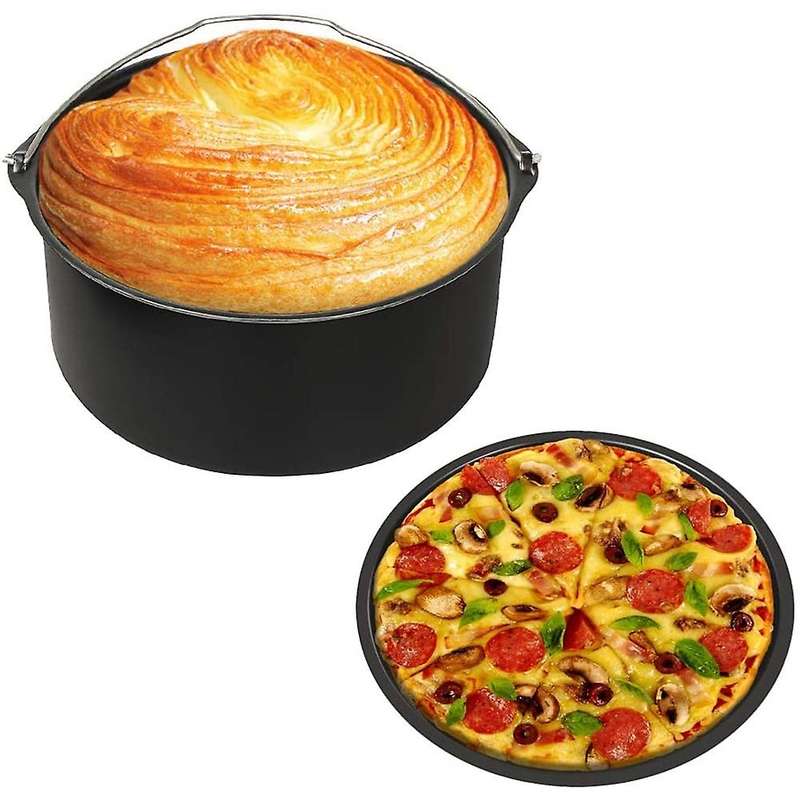 7-inch Airfryer Accessories, 2 Pack Bakeware Cake Bucket Pizza Tray