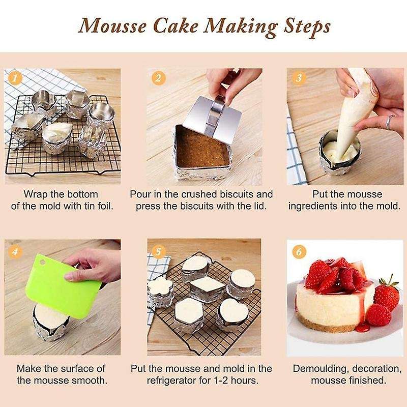 6pcs Cake Rings, Mousse Cake Molds and Pastry Baking Ring