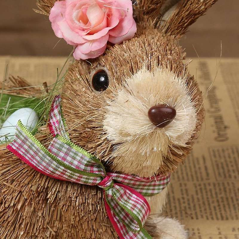 Easter Straw Rabbit Basket Hand Woven Animal Decorative
