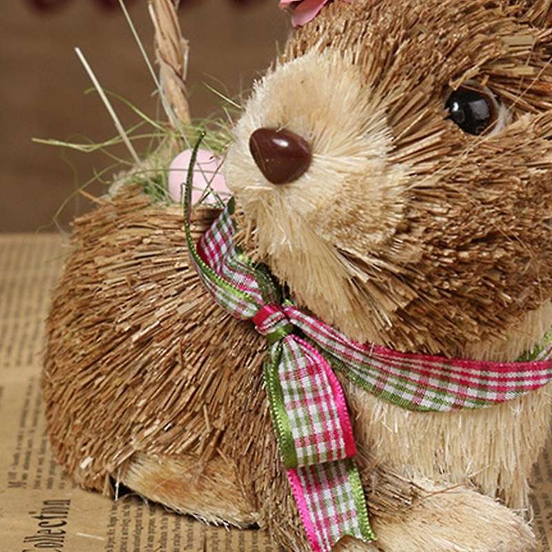 Easter Straw Rabbit Basket Hand Woven Animal Decorative